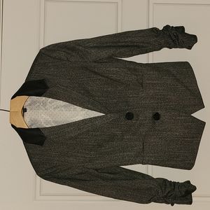 EXPRESS Gray Button Ruched Sleeve Faux Leather Collar Blazer Coat